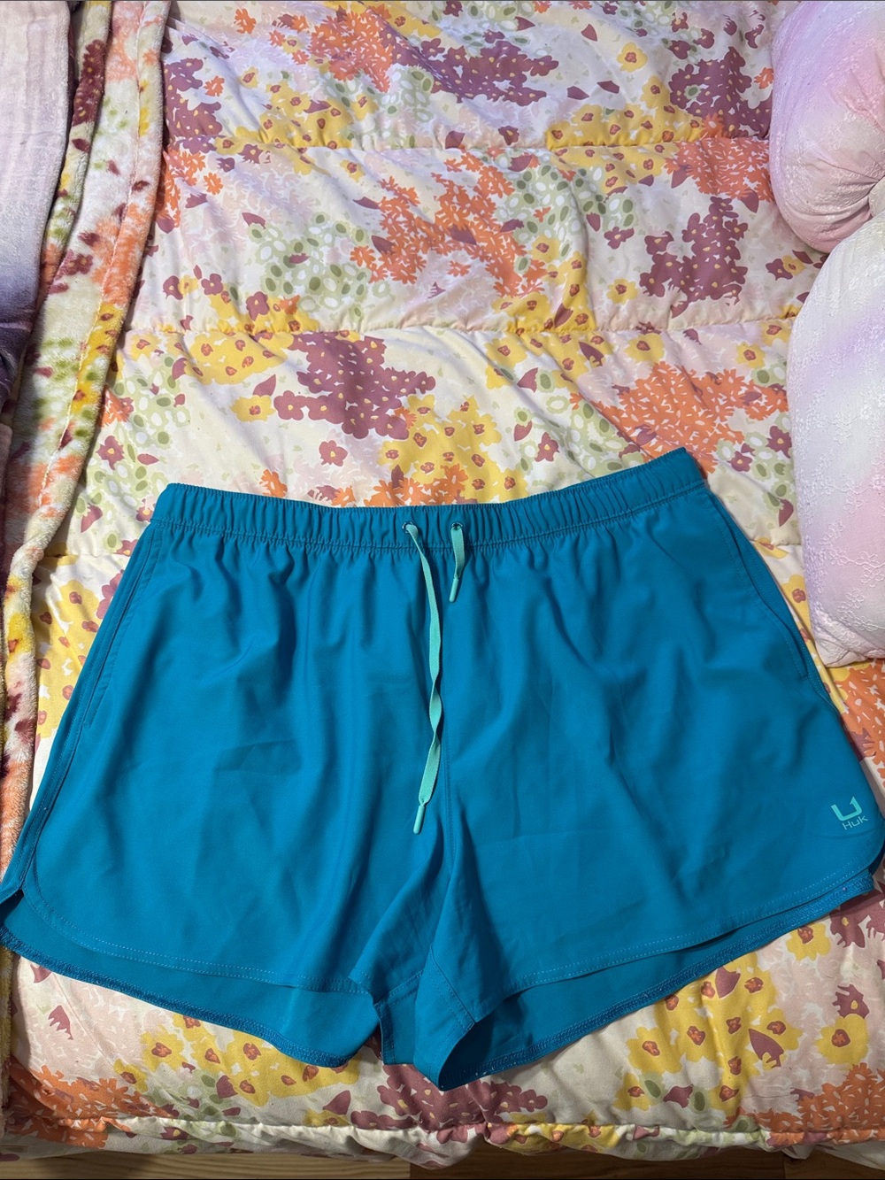Huk Women's Teal Athletic Shorts with Contrast Drawstring XXL